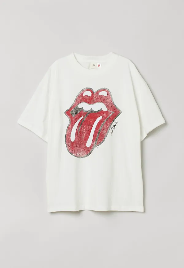 H & M - Oversized t-shirt med tryck - Vit