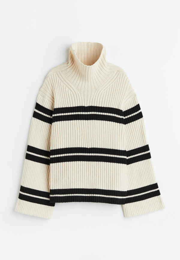 H & M - Oversized tröja med halvpolo - Beige