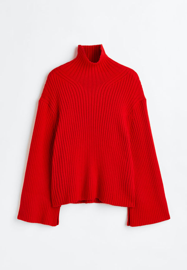 H & M - Oversized tröja med halvpolo - Röd