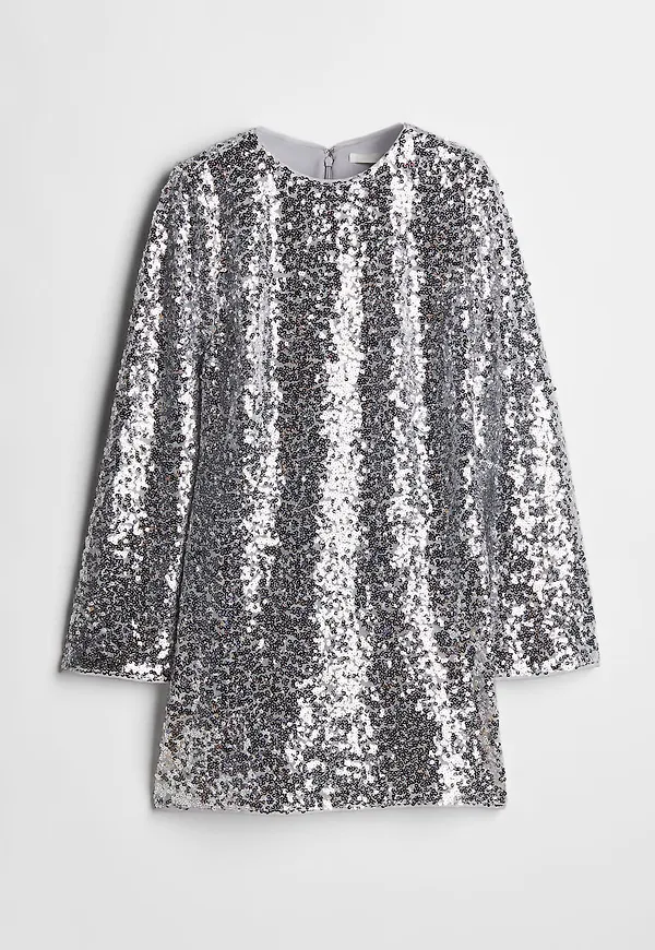 H & M - Paljettbroderad klänning - Beige