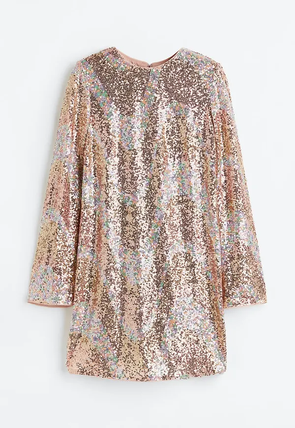 H & M - Paljettbroderad klänning - Rosa