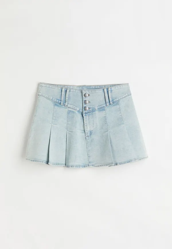 H & M - Plisserad jeanskjol - Blå