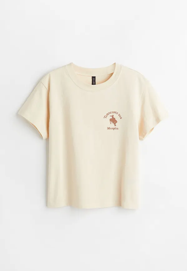 H & M - Printed T-shirt - Beige