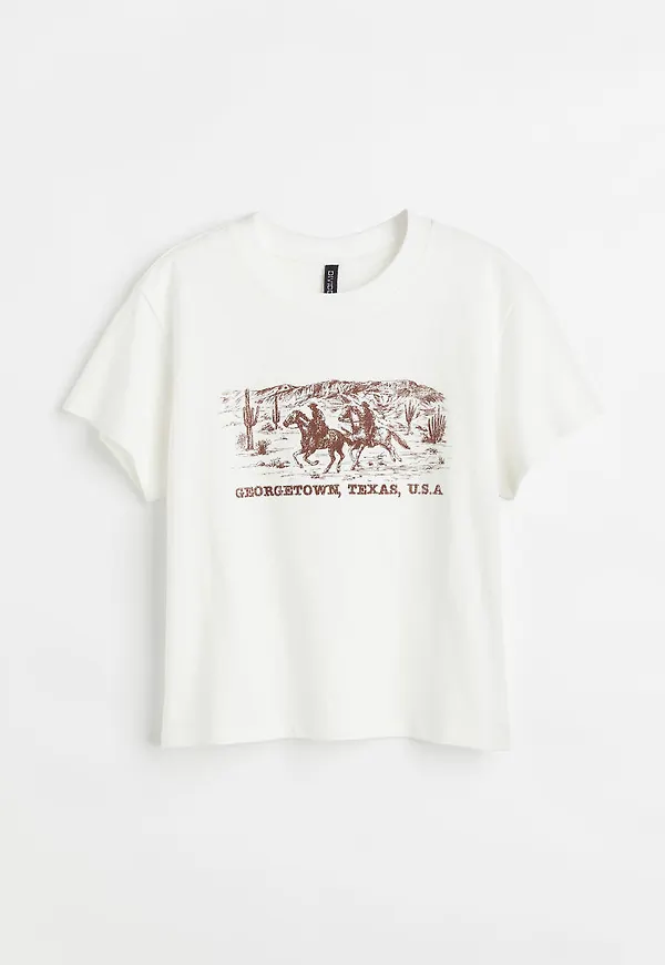 H & M - Printed T-shirt - Vit