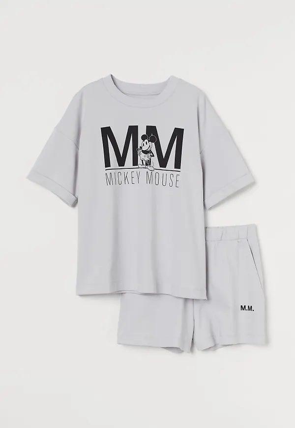H & M - Pyjamas i bomullstrikå - Grå