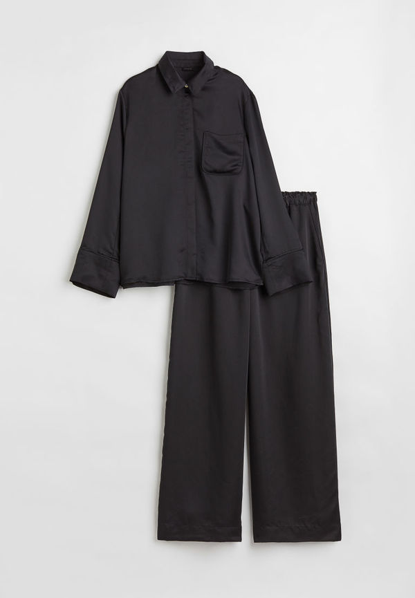 H & M - Pyjamas i satin - Svart