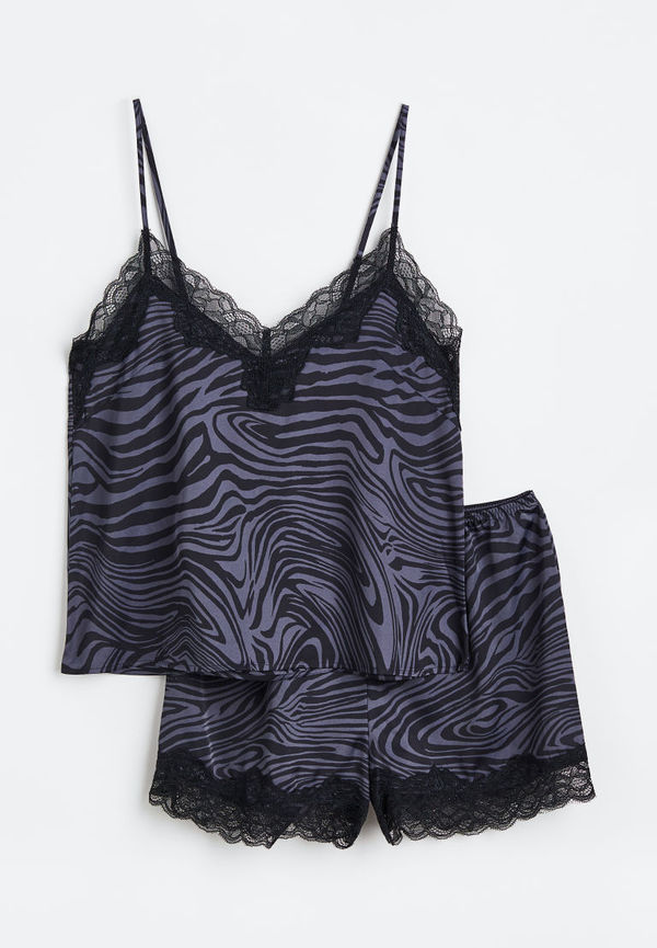 H & M - Pyjamas med linne och shorts - Blå