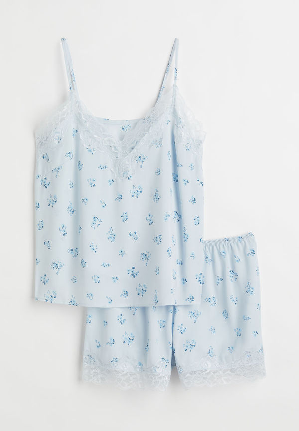H & M - Pyjamas med linne och shorts - Blå