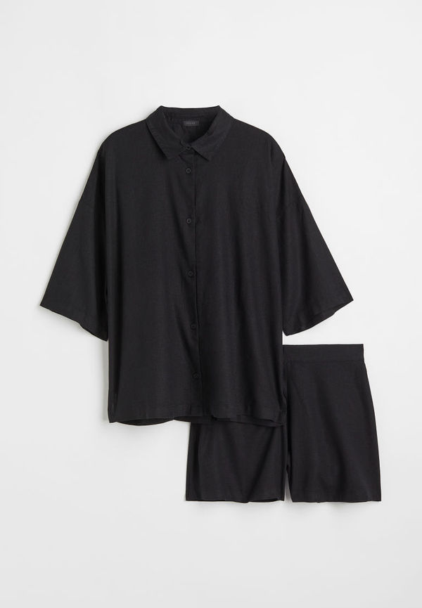 H & M - Pyjamas med skjorta och shorts - Svart
