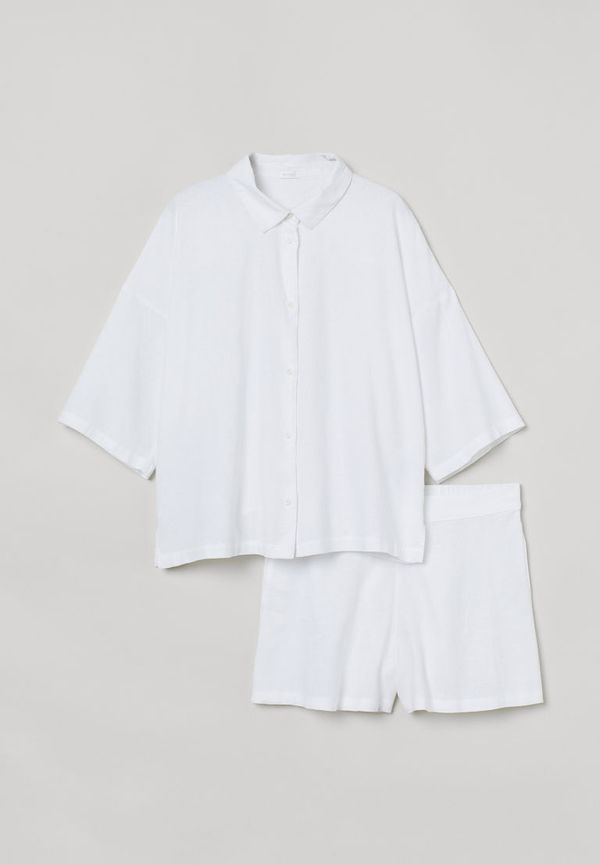 H & M - Pyjamas med skjorta och shorts - Vit