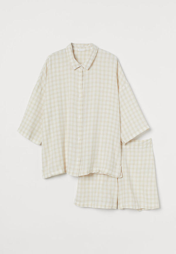 H & M - Pyjamas med skjorta och shorts - Vit