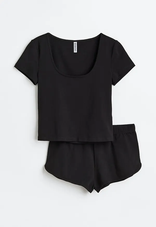 H & M - Pyjamas med topp och byxa - Svart