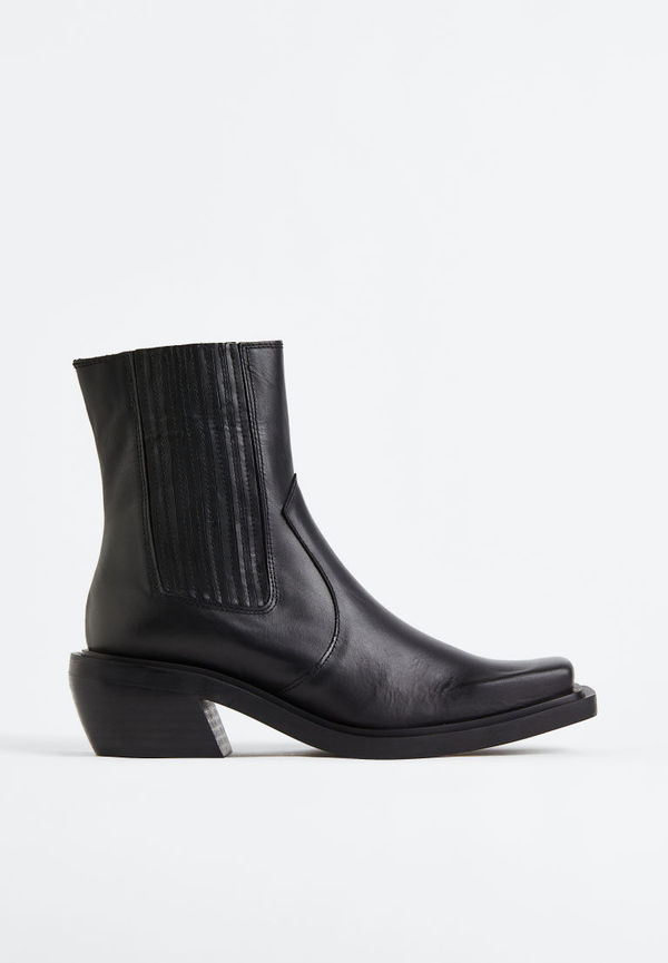 H & M - Ranch Leather Ankle Boot - Svart