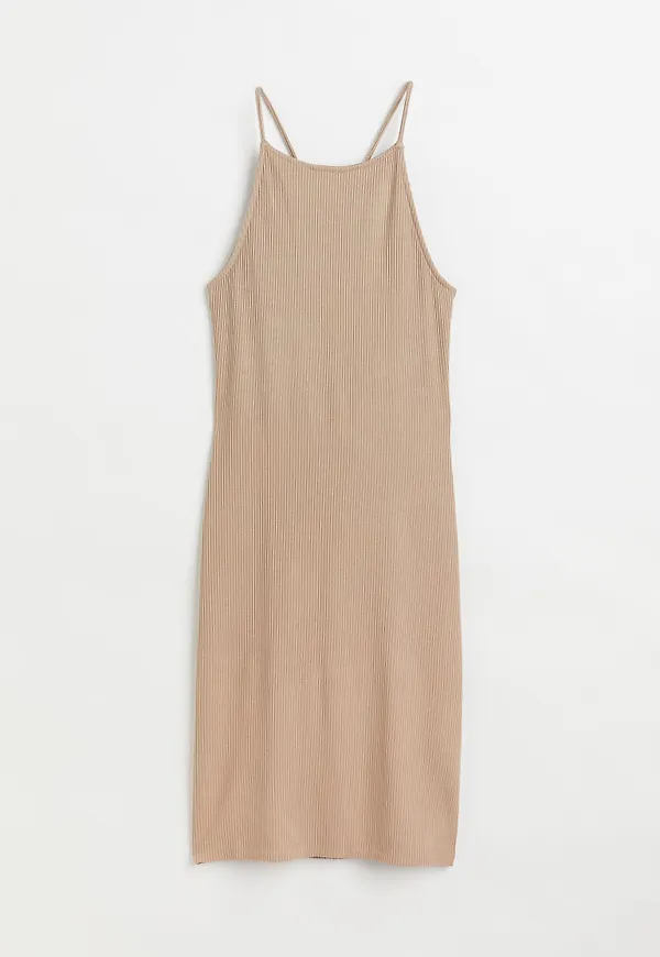 H & M - Ribbad bodycon-klänning - Beige