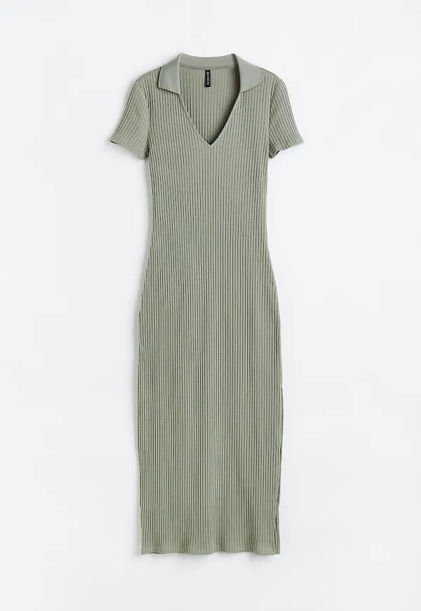 H & M - Ribbad bodycon-klänning - Grön