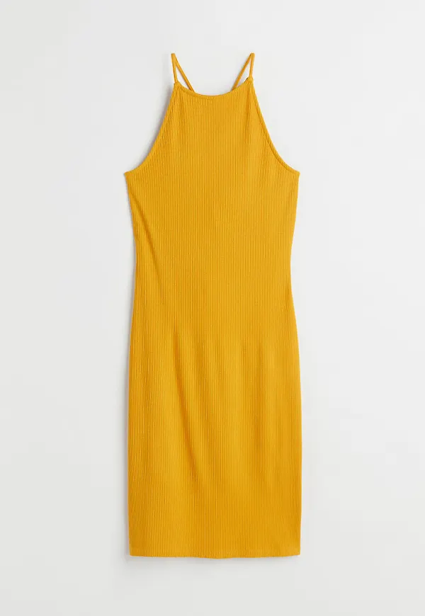 H & M - Ribbad bodycon-klänning - Gul