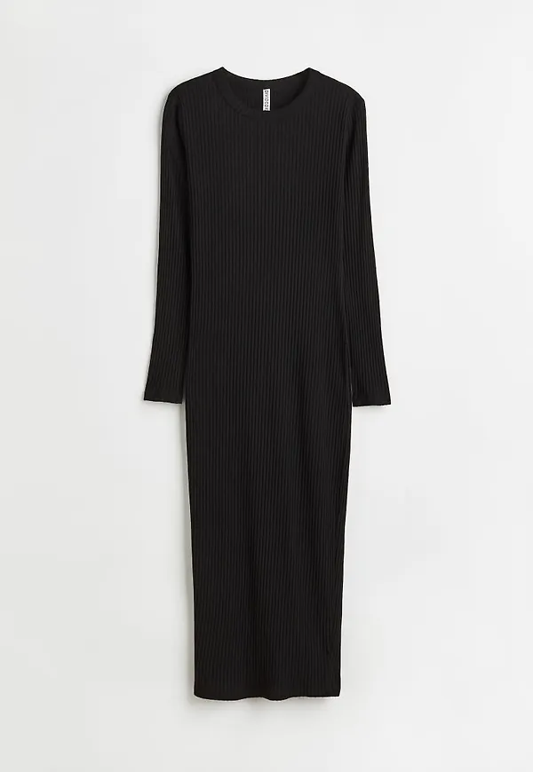 H & M - Ribbad bodycon-klänning - Svart