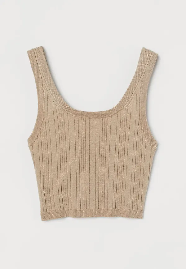 H & M - Ribbad croptop - Beige