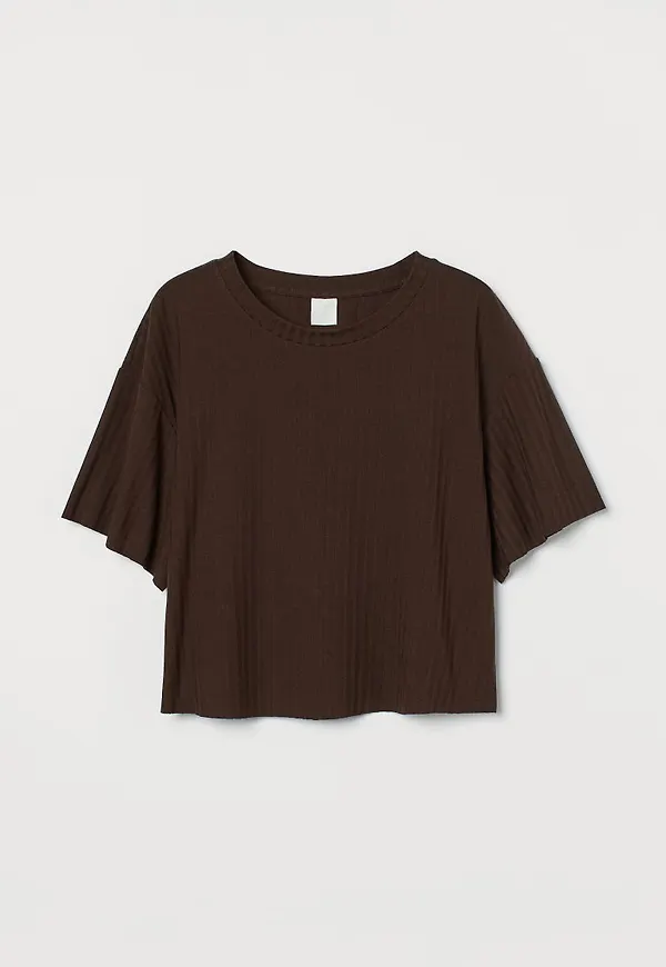 H & M - Ribbad croptop - Brun
