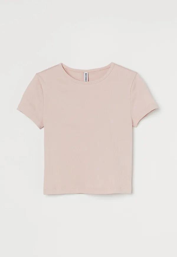 H & M - Ribbad croptop - Rosa