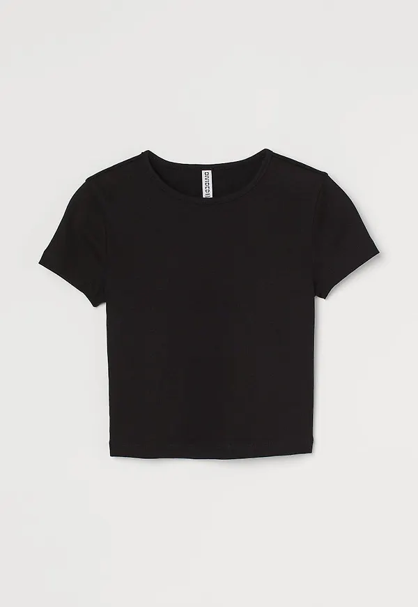 H & M - Ribbad croptop - Svart