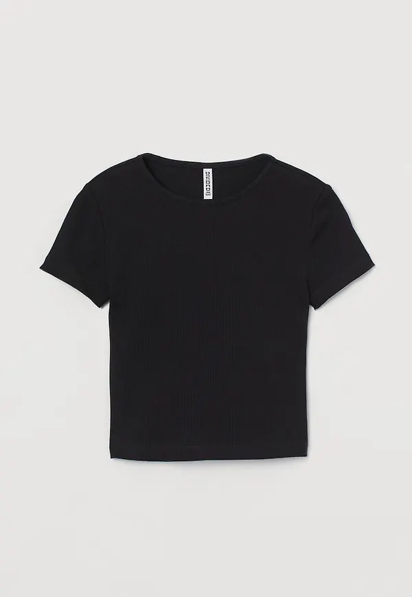 H & M - Ribbad croptop - Svart