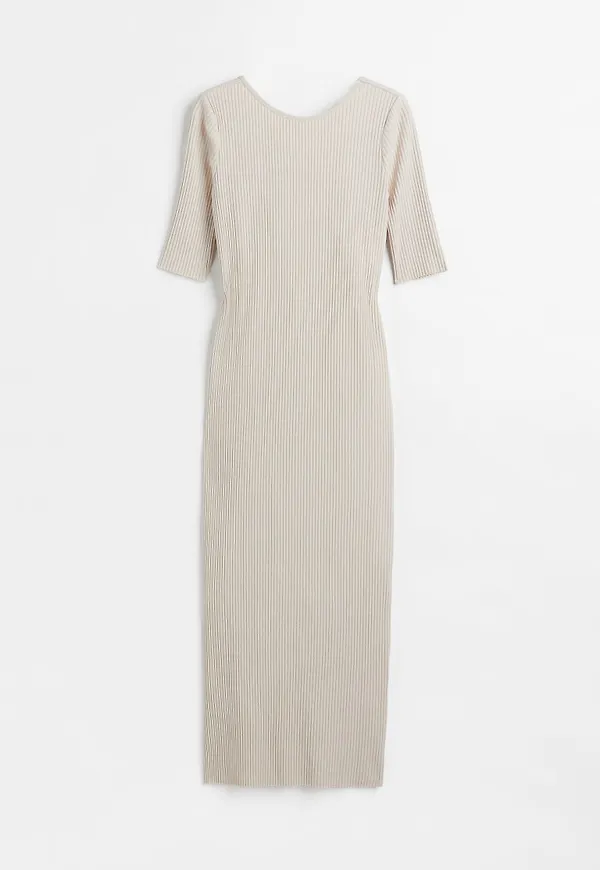 H & M - Ribbad klänning - Beige