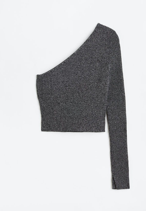 H & M - Ribbad one shoulder-topp - Grå