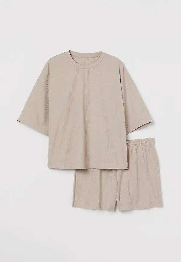 H & M - Ribbad pyjamas - Beige