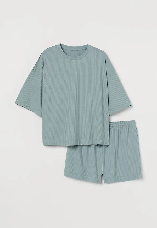 H & M - Ribbad pyjamas - Turkos