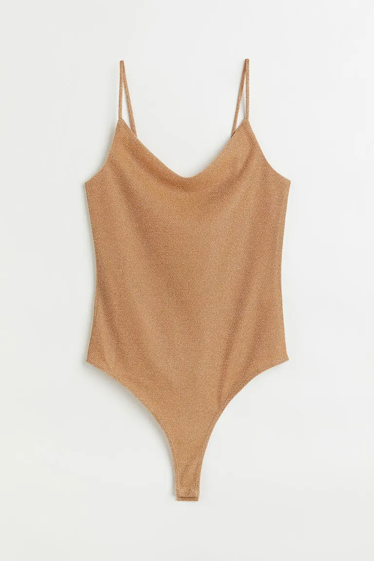 H & M - Ribbad stringbody - Brun