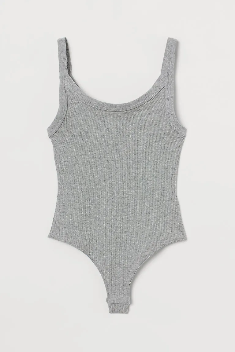 H & M - Ribbad stringbody i trikå - Grå