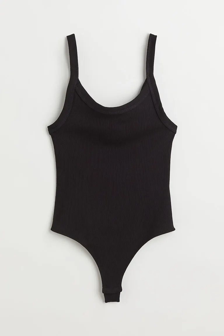 H & M - Ribbad stringbody i trikå - Svart