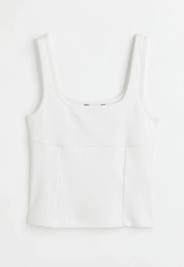H & M - Ribbad topp - Vit