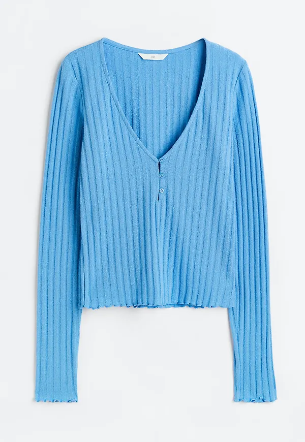 H & M - Ribbad trikåtopp - Blå