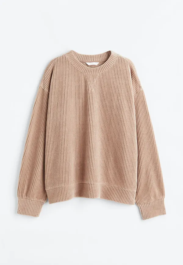 H & M - Ribbad velourtröja - Beige