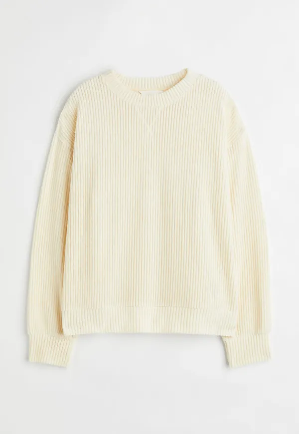 H & M - Ribbad velourtröja - Vit
