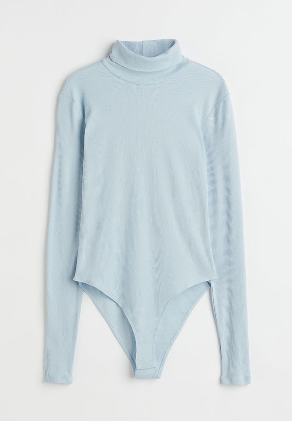 H & M - Ribbed polo-neck body - Blå