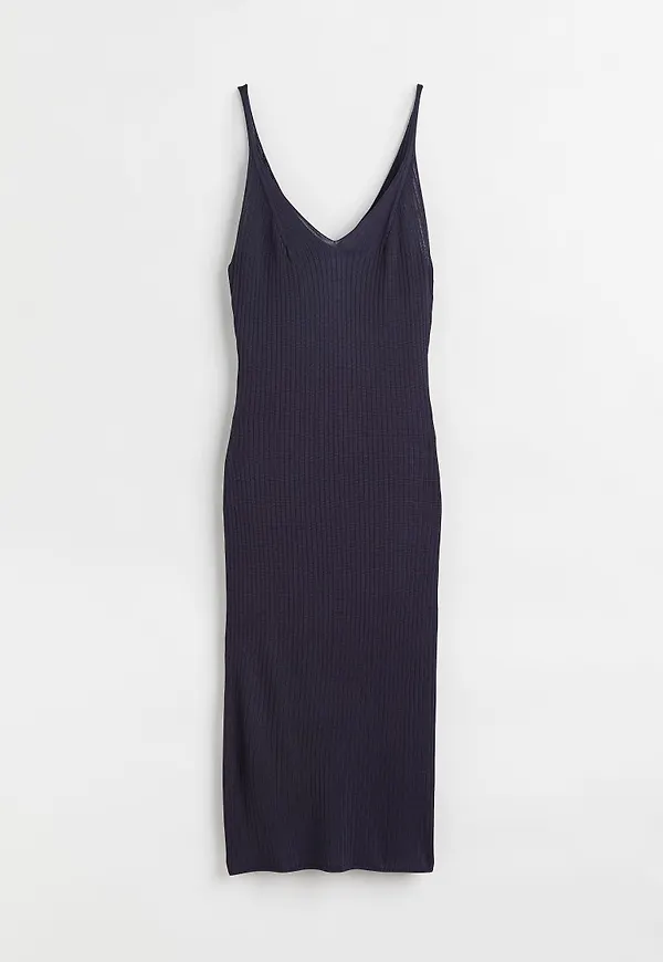 H & M - Ribbstickad bodycon-klänning - Blå