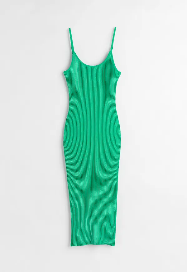 H & M - Ribbstickad bodycon-klänning - Grön