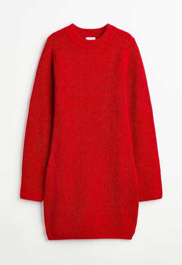 H & M - Ribbstickad bodycon-klänning - Röd