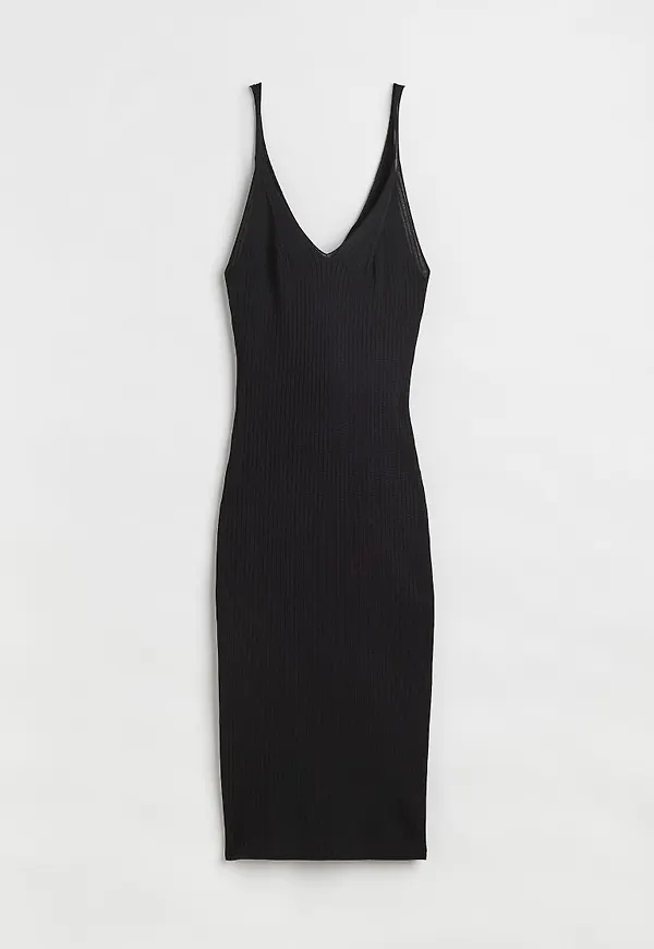 H & M - Ribbstickad bodycon-klänning - Svart