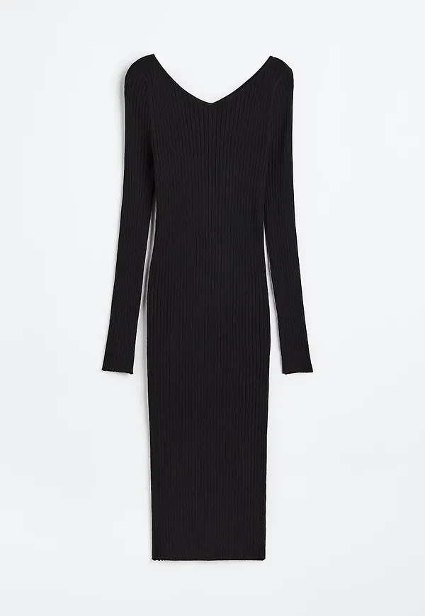 H & M - Ribbstickad bodycon-klänning - Svart