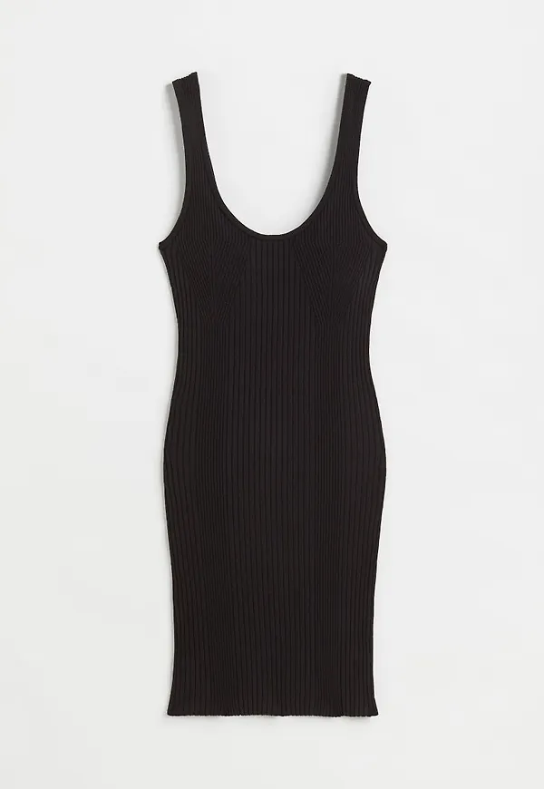 H & M - Ribbstickad bodycon-klänning - Svart