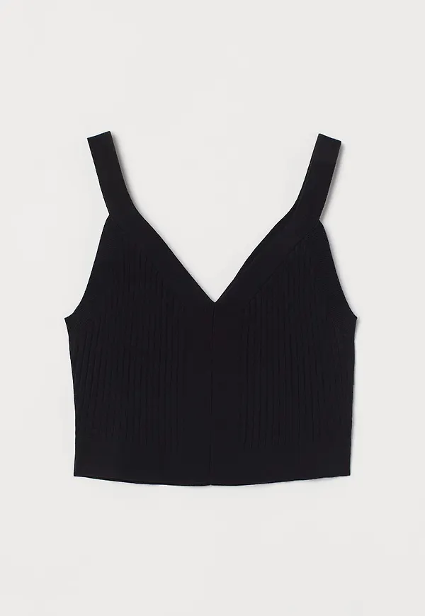 H & M - Ribbstickad croptop - Svart