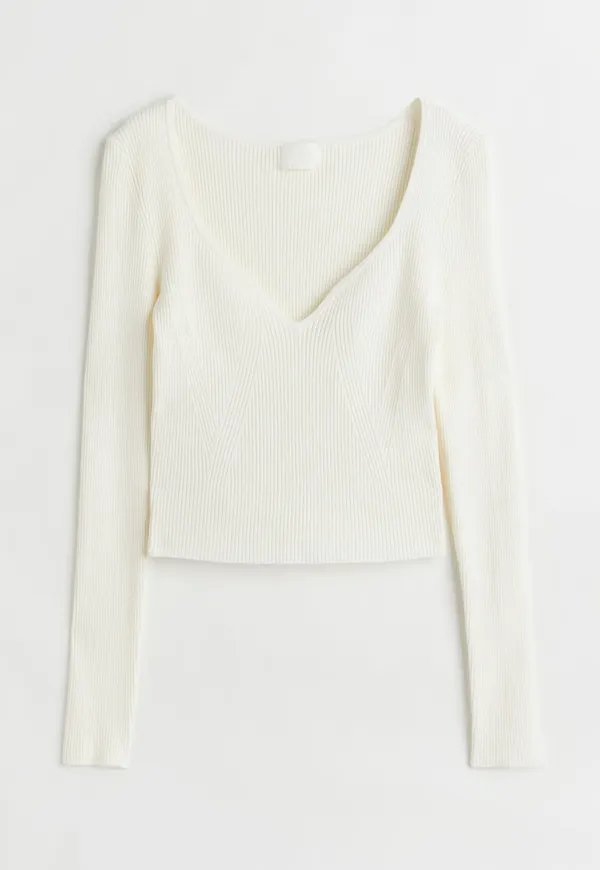 H & M - Ribbstickad croptop - Vit