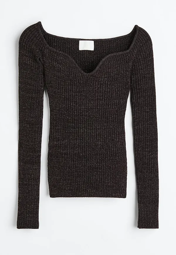 H & M - Ribbstickad glittertopp - Svart