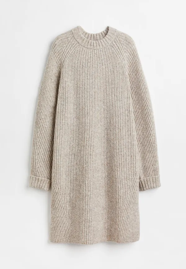 H & M - Ribbstickad klänning - Beige