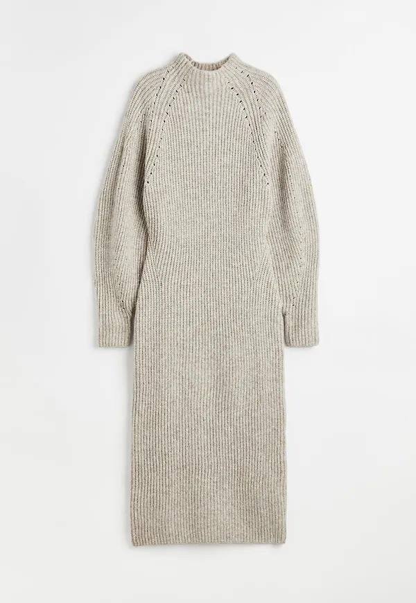H & M - Ribbstickad klänning - Beige