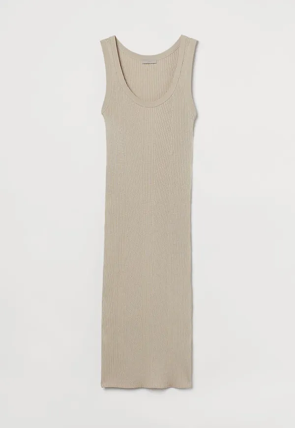 H & M - Ribbstickad klänning - Beige